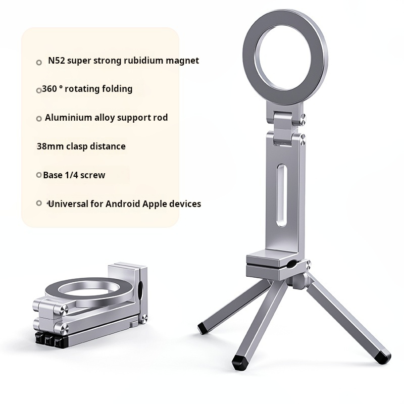 Foldable Magnetic Phone Tripod Holder, Aluminum Alloy Portable Stand for IPhone & Android Travel Video Shooting Desk/Plane Train: WHITE