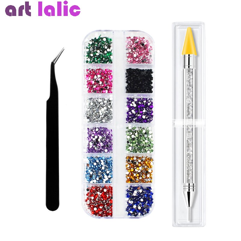 3Pcs Nail Art Set 2Mm Steentjes Decoratie Tweezer Dual-Ended Nail Wax Puntjes Pen Voor Nail Art sticker Glitter Gereedschap Kit
