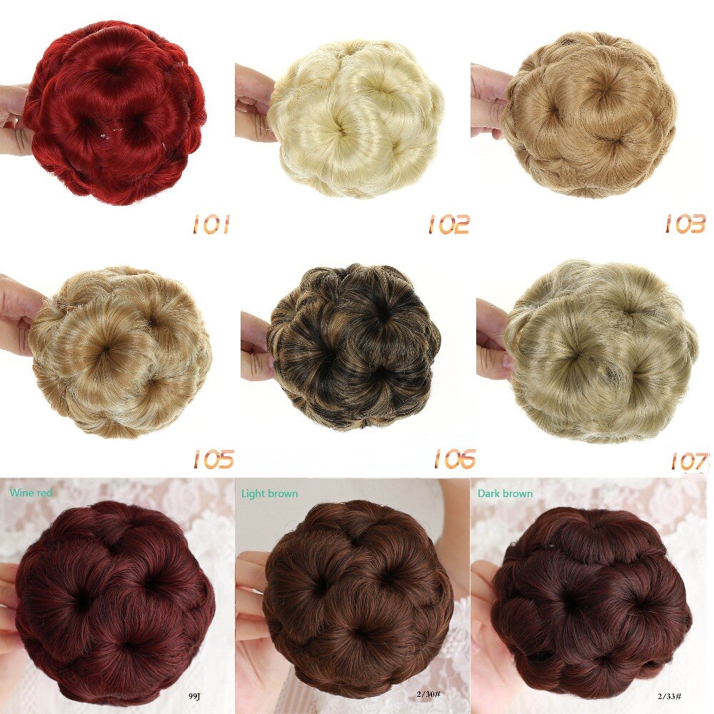 Women Chignon Hair Bun Donut Clip In Hairpiece Extensions 9 Flowers Roller Synthetic High Temperature Fiber Chignon AOSIWIG