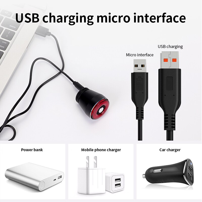 Smart Fiets Achterlicht Auto Start/Stop Brake Sensing IPx65 Waterdichte Usb Charge Fietsen Tail Achterlicht Fiets Led Licht