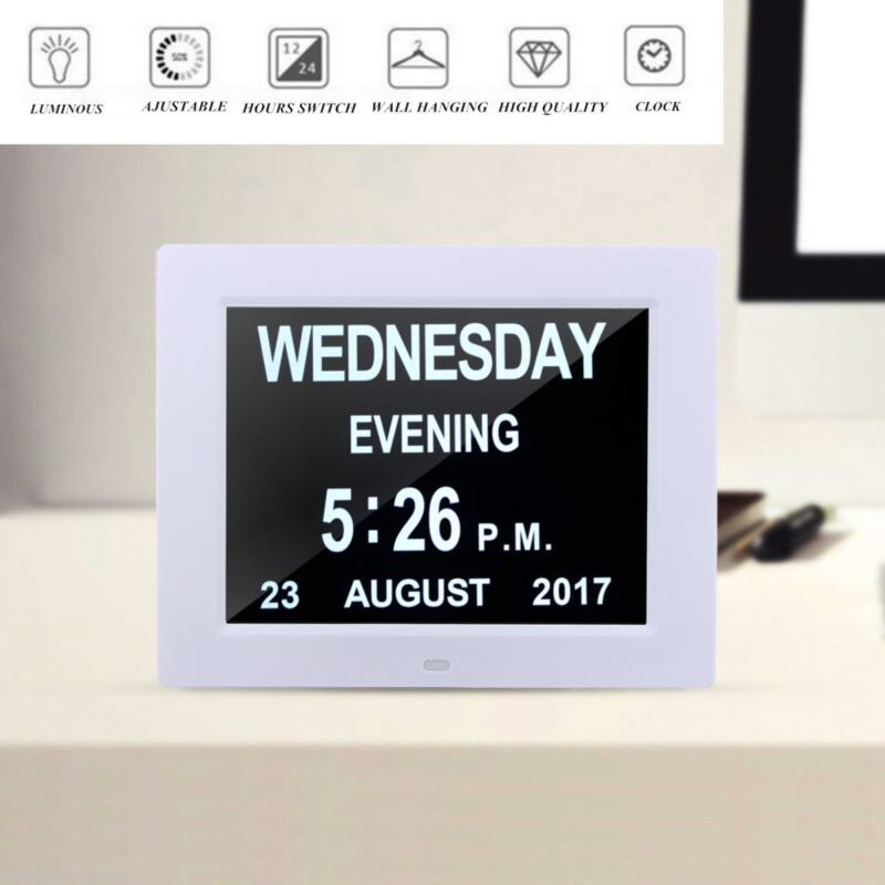 8 LED Dementia Digital Calendar Day Clock Large Time Colors Day/Week/Month/Year