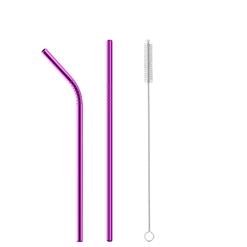 Paglia in acciaio inossidabile 304 diritta e curva in metallo paglia riutilizzabile con accessori per la pulizia della spazzola per feste: Purple