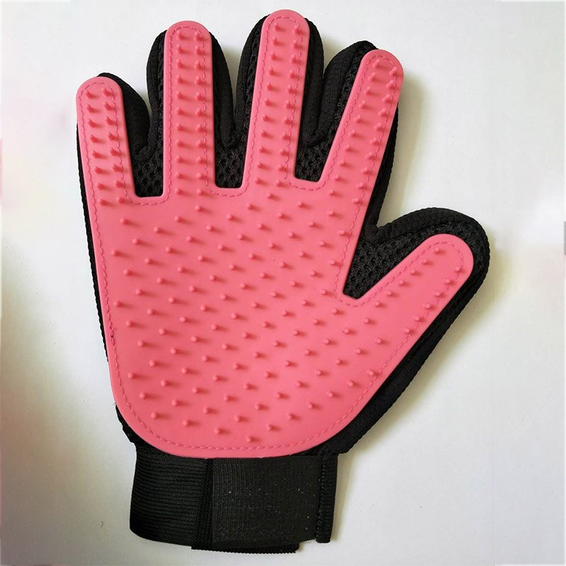 Pet Glove Cat Grooming Glove Pet Deshedding Brush Glove for Cats Dog Hair Remove Brush Dog Cleaning Combs Massage Gloves: Pink / Left hand