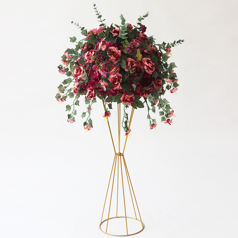 Brugerdefinerede 38cm silke rose kunstige blomster kugle centerpieces arrangement indretning vej bly til bryllup bagtæppe bord blomst bold: Lilla rød