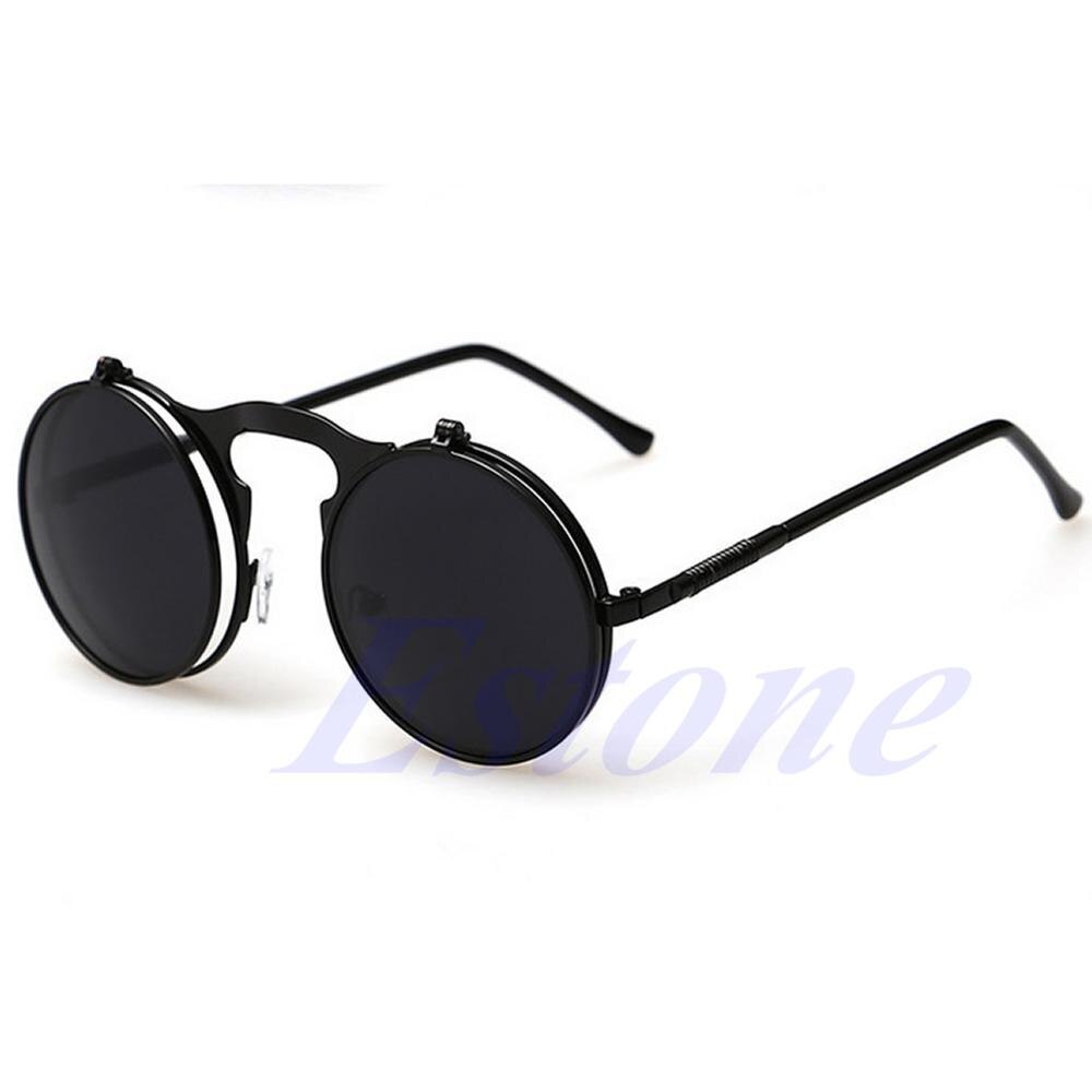 Men Women Vintage Round Metal Frame Flip Up Sunglasses Glasses Eyewear Lens L4ME: 1
