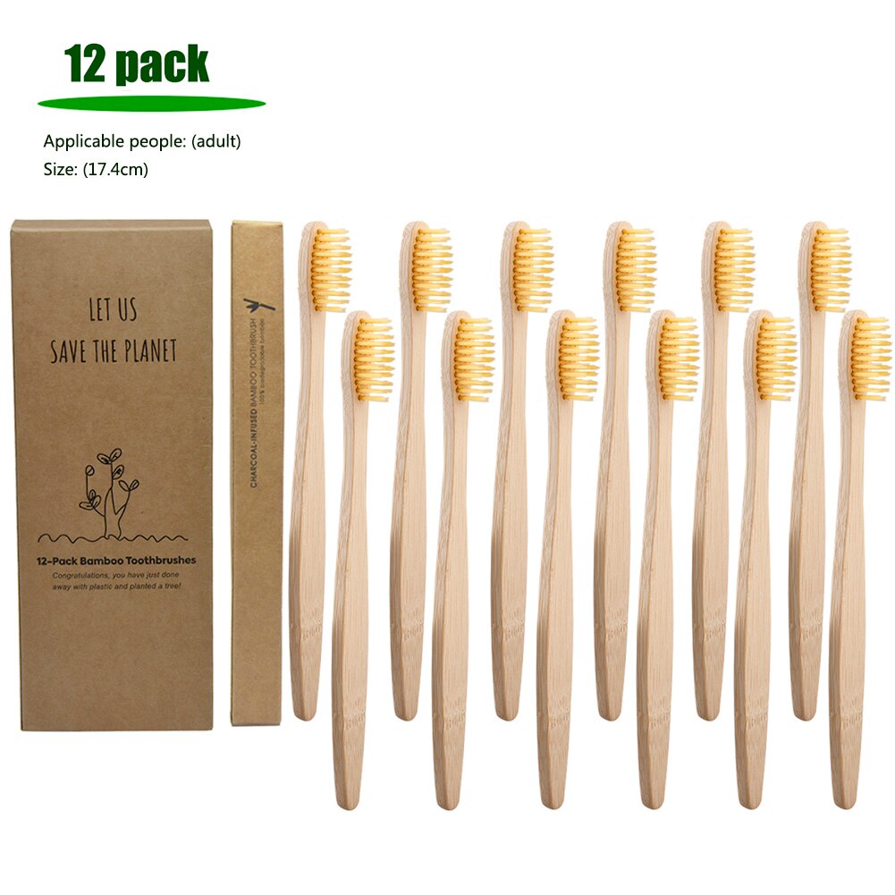 12pcs Natural Bamboo Handle hard Toothbrush Oral Care Eco-friendly Tooth Teeth Rainbow Bristles Brushes Travel Toothbrush: Red