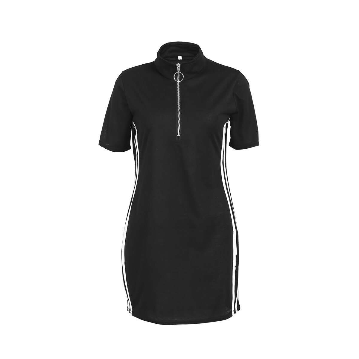 Nyeste tennis kjole sommer kvinder fritid sleeves u form side stribet lynlås sportstøj tennis kjole tøj: Sort / Xl
