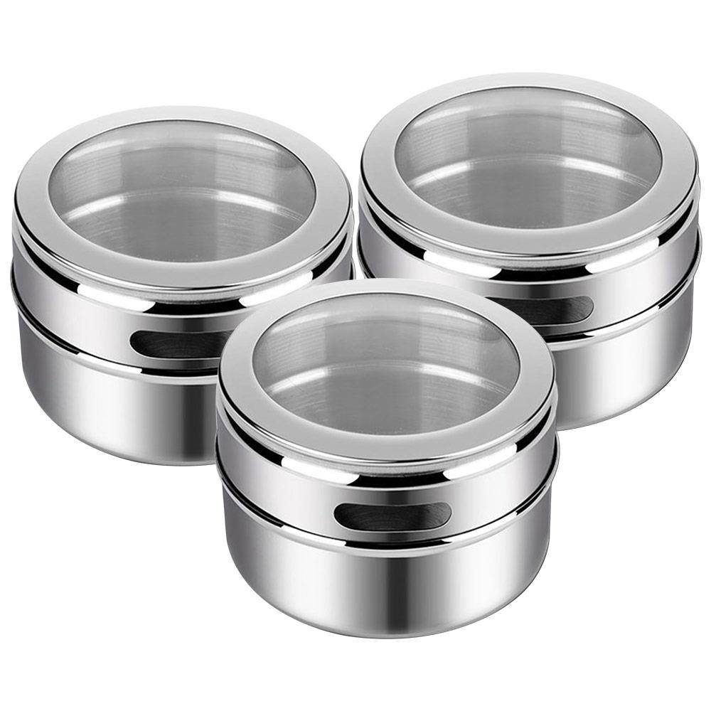 9 Uds cocina especias tarro contenedor de alimentos utensilios de cocina de pared de aceite montado en la botella para condimento caja a prueba de fugas magnético práctico: 3PCS Silver