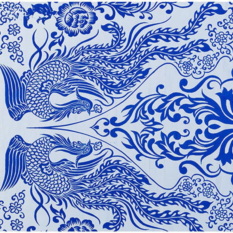 1 Yard Blue and White Porcelain Polyester Jacquaral Dress Fabric Chinese Traditional Silk Brocade Fabric Cheongsam Clothing