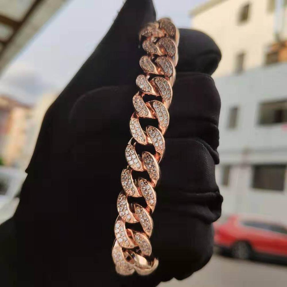 Coola kvinnor herr trottoar cubansk länk armband koppar lab bling iced out hel cz spänne guldkedja silverpläterade armband: Reste sig / 9 tum  (23cm)