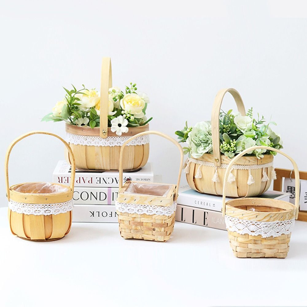Cestino intrecciato Cestino intrecciato a mano alla moda fatto a mano Cesto di fiori portatile in carta fai-da-te Cesto intrecciato a mano Cestino portaoggetti intrecciato a mano