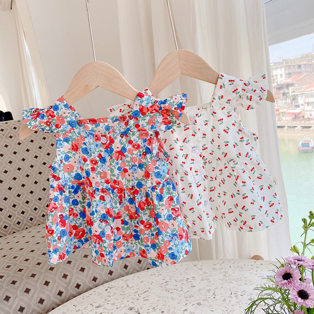 2021 verão bebê meninas floral sem mangas blusas criança crianças quadrado pescoço solto topos