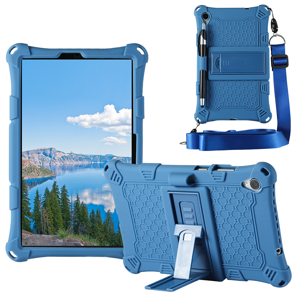 Pokrowiec na Lenovo Tab M8 TB-8505F TB-8705X miękki silikonowy pokrowiec na Tablet z podstawką do tabletu lenovo m8 M 8: DBlue-Pen strap