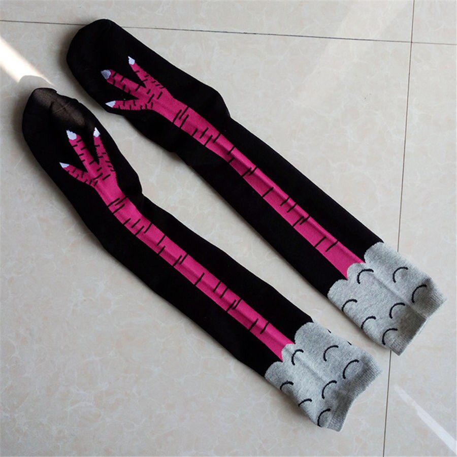 Kvinnor roliga kyckling strumpor med kyckling tryck tå trendiga kvinnor 3d tecknade lår höga kyckling tå fötter