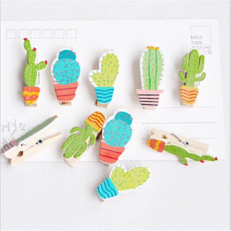 10 stuks schattige cactus houten knijpers fotoklemmen spelden notitie memo kaarthouder voor bruiloftsfeest decoratie