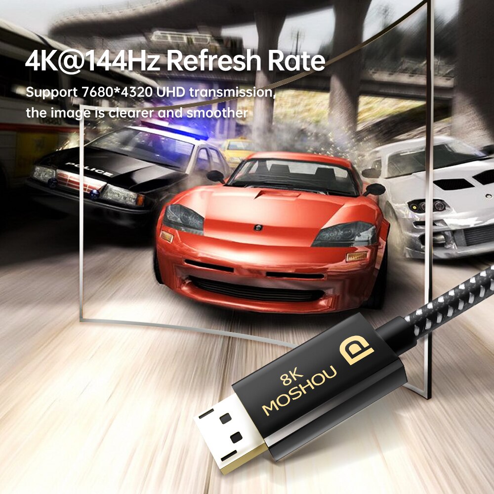 DisplayPort 2.0 Cable 8K 60Hz 4K 144Hz 77.4Gbps Display Port Adapter For Video PC Laptop TV RTX 3080 DP 2.0 to DP Wire