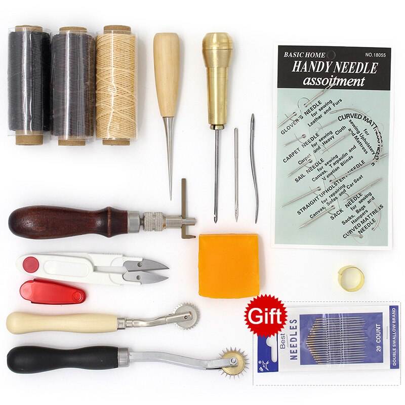 Leder Werkzeug einstellen Carving Stanzen See Schneiden Messer Manuelle Naht Nadel Gas Augen Polieren Peeling Rand Prozess für Leder Gürtel: einstellen 06