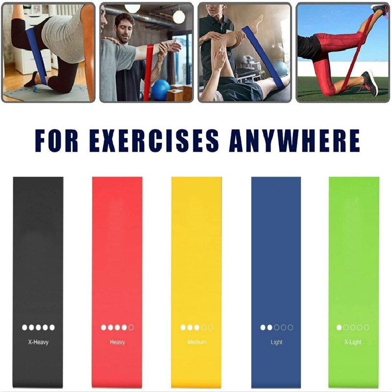 Wanayou 5 stk latex yoga modstandsbånd, strækløkke med opbevaringspose fitnessudstyr ,5 niveauer elastisk træning gym pull reb