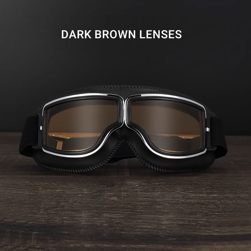 Motorradbrille für Outdoor-Sport, Motorradfahrer, Cafe Racer, Retro, Motocross, Fahrradbrille, Vintage-Ski-Sonnenbrille: Black