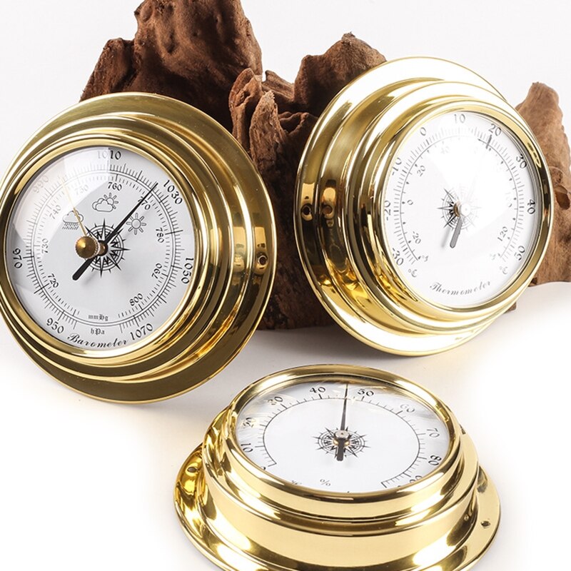 2022 neue 4 teile/satz Thermometer Hygrometer Barometer Uhr Uhr Kupfer Shell Zirkonium Marine für Wetter Station 4 Zoll