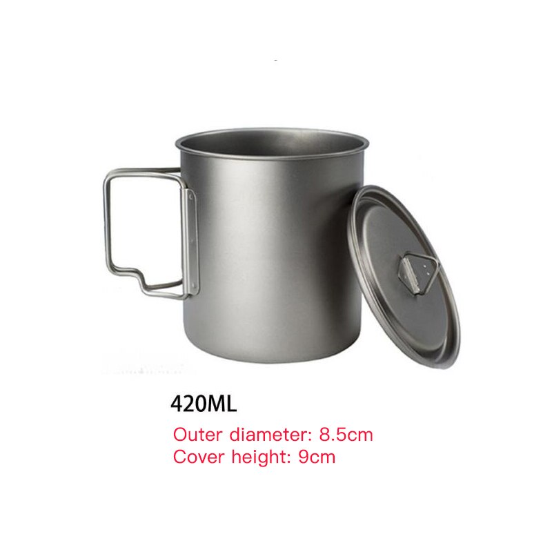Taza de titanio ultraligera, utensilios de cocina para el hogar, al aire libre, taza de agua portátil, vajilla, olla de cocina para Picnic, Camping, 750/550/350ml: 420ml