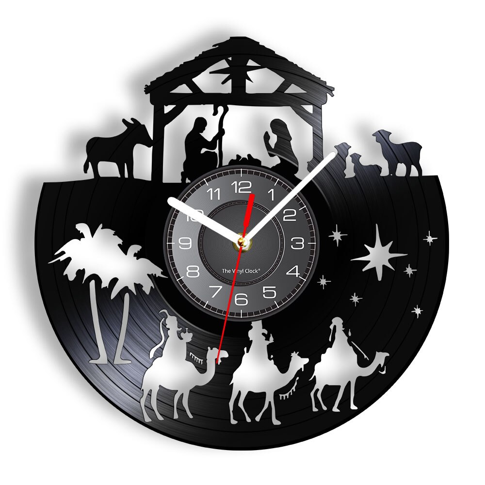 Reloj de pared clásico de vinilo con inscripción cristiana, reloj de pared con inscripción religiosa de Menino Jesus, decoración para el hogar, reloj de pared con fe inspiradora: Without LED