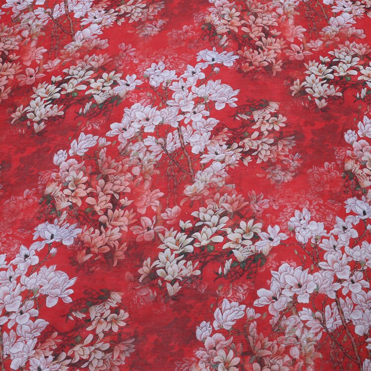 Custom Printed Linen Silk Fabric Mulberry Silk Clothing Cheongsam Dress Cloth for Sew Materiai Per Meter Summer
