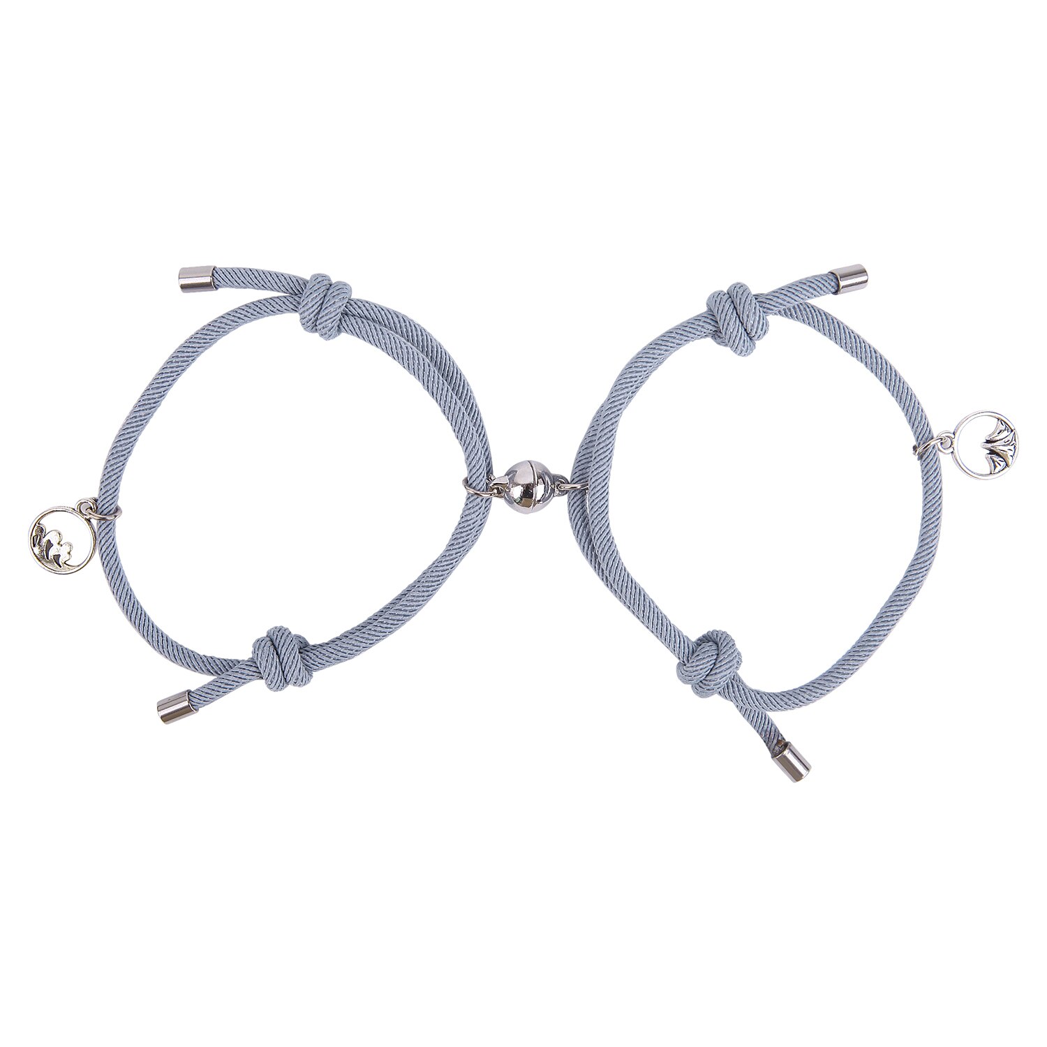 2Pcs/Set Steel O-Shaped Magnet Adjustable Bracelet for Couple Stainless Steel Charm Attractive Men and Women Valentine'Day: gray