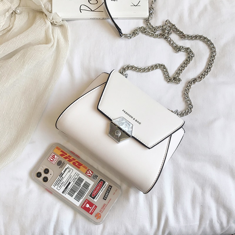 Sommar liten väska populära kedjor lås budväska kvinnor enkel vild axel tjejväska svart röd