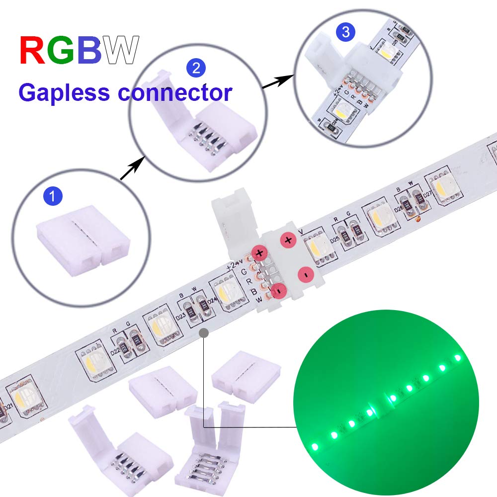 12MM 5PIN LED Strip Connector Kit with 16.4FT Extension Cable,4PCS Gapness Connectors,5 pin Male Connector Wire Cable,L ST292