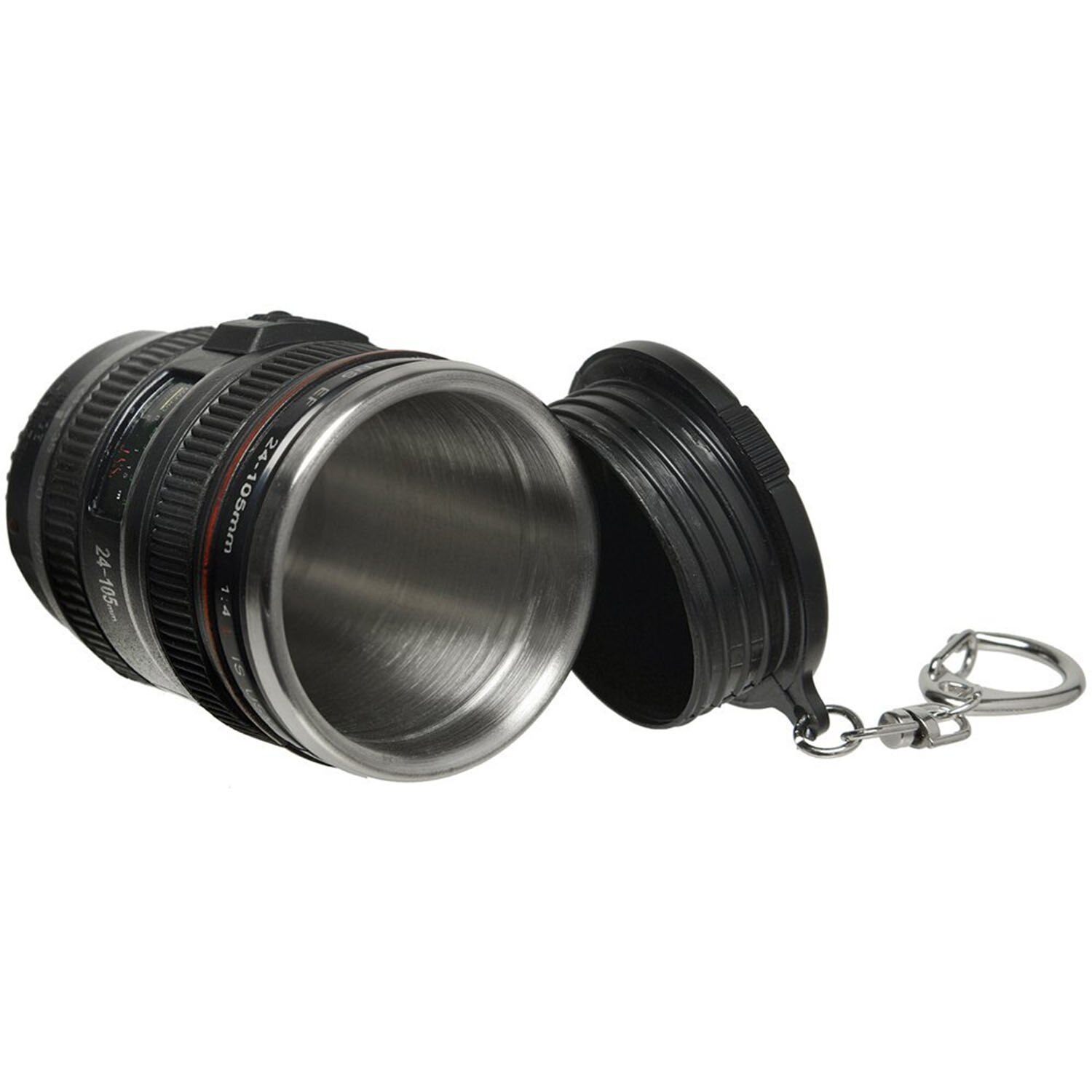Behogar mini kamera linse krus kop 24-105mm 1:1 kaffe kaffe te kop rejse krus rustfrit stål med nøglering nøglering låg låg