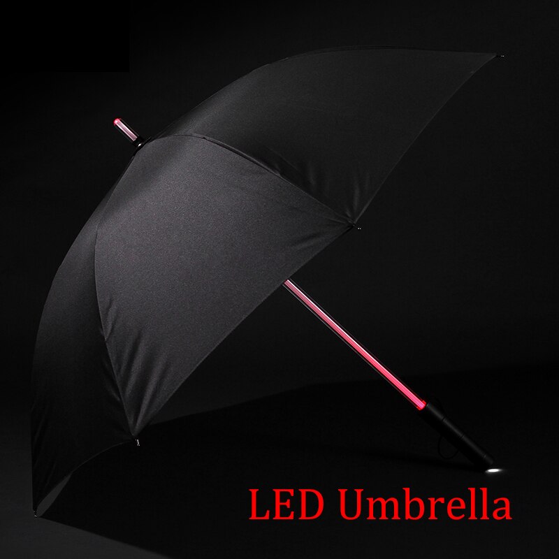 8 Rib Light up Blade Runner Style Changing Color LED Umbrella with Flashlight Transparent Handle Straight Umbrella Parasol: black