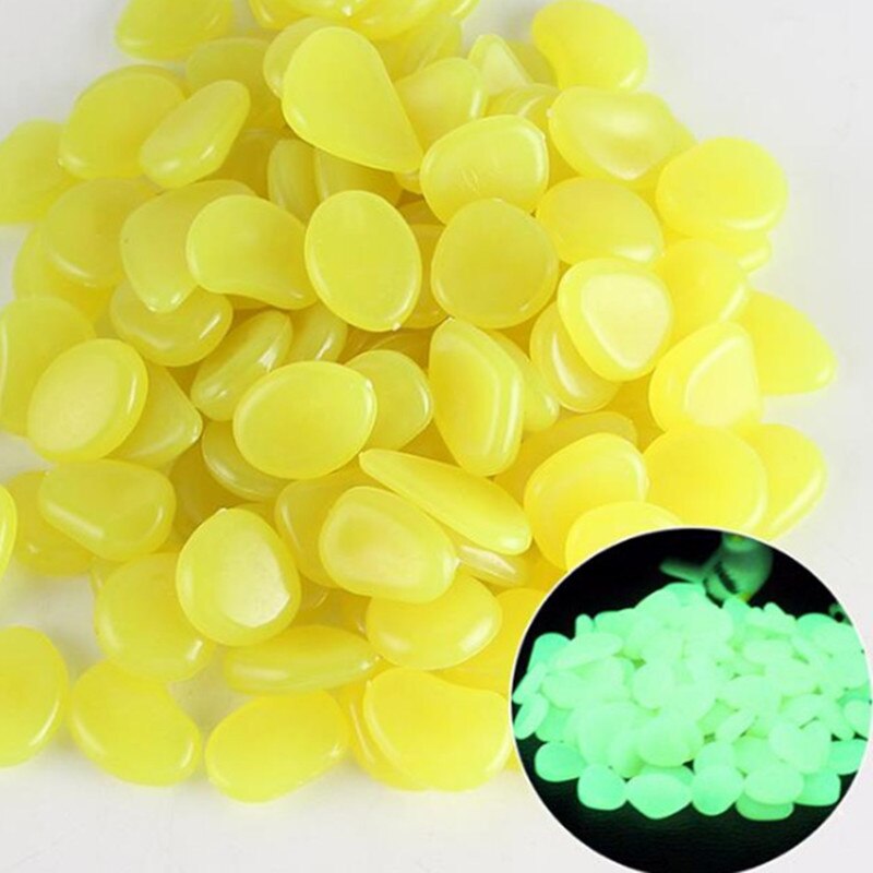 25/50Pcs Pebbles Glowing In The Dark Fluorescent Stone Aquarium Fish Tank Garden Lawn Sidewalk Luminous Stone Home Decoration: 25pcs / yellow