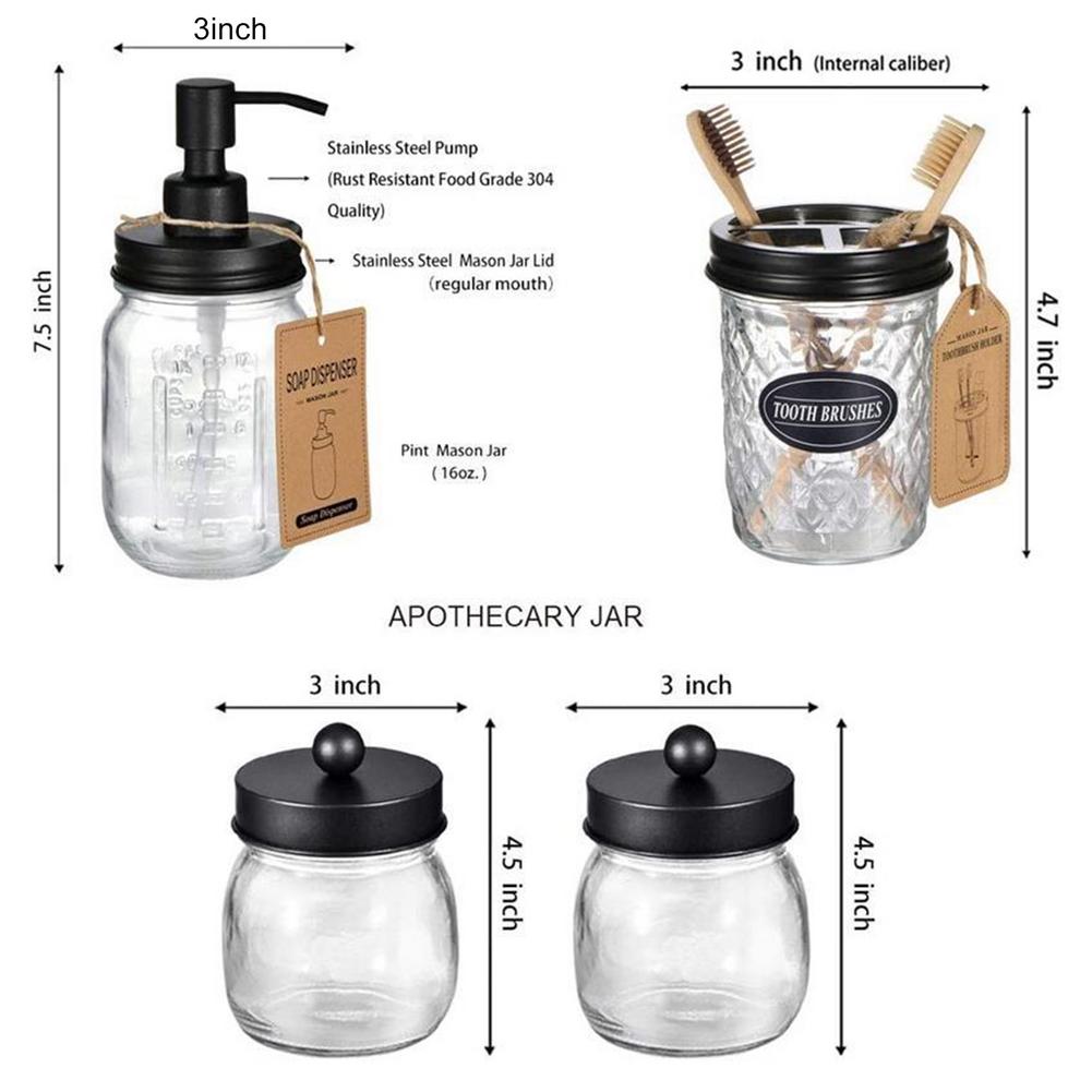 Mason Jar Soap Dispenser Holder Three Large Compartments Luxurious Bathroom Accessories Set For Toothbrushes Toothpaste Tubes