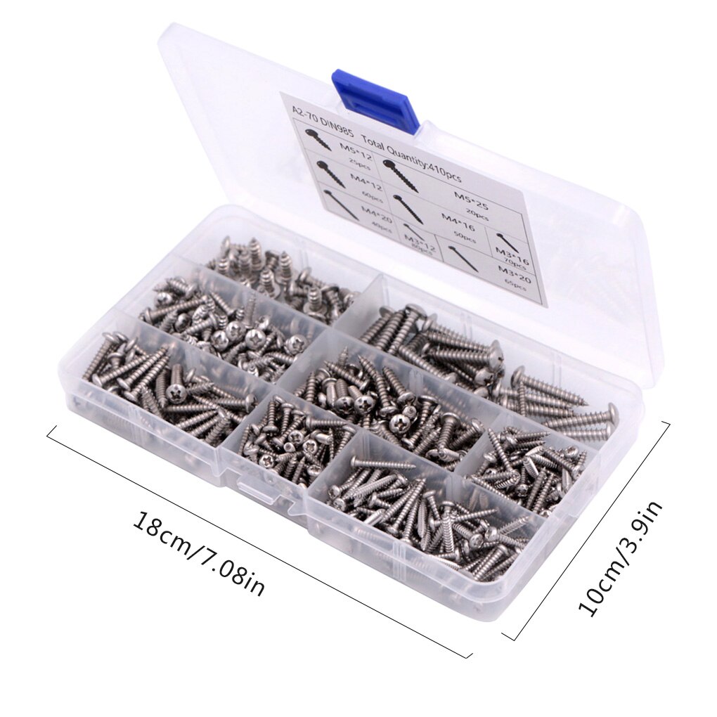 410Pcs Diepe Draad Pan Hoofd Schroef Combinatie Miniatuur Rvs Ronde Kop Kruis Zelftappende Schroef Huishoudelijke Hardware