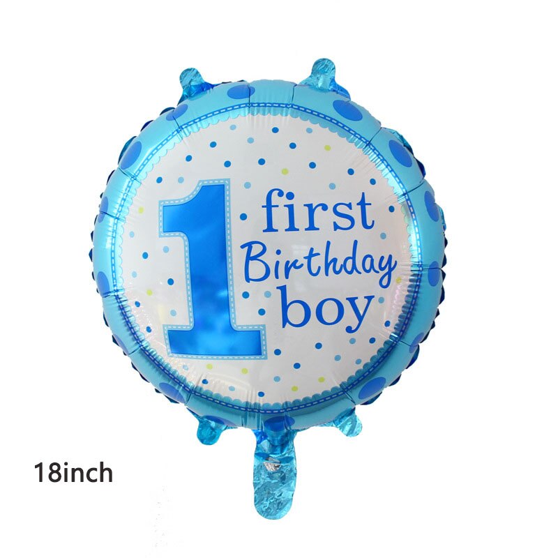 18/22inch Round 1st Birthday Balloon Baby Boy Girl First Birthday Foil Mylar Helium Air Ball Kids Baby Party Set Decorations