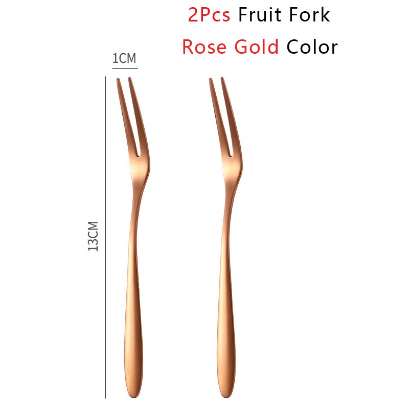 2/6pcs Fruit Fork Set Mini Cute Stainless Steel Dessert Forks Silver Gold Rose Gold Cake Flatware Cutery Fork for Home Use: 2Pcs Rose Gold Color