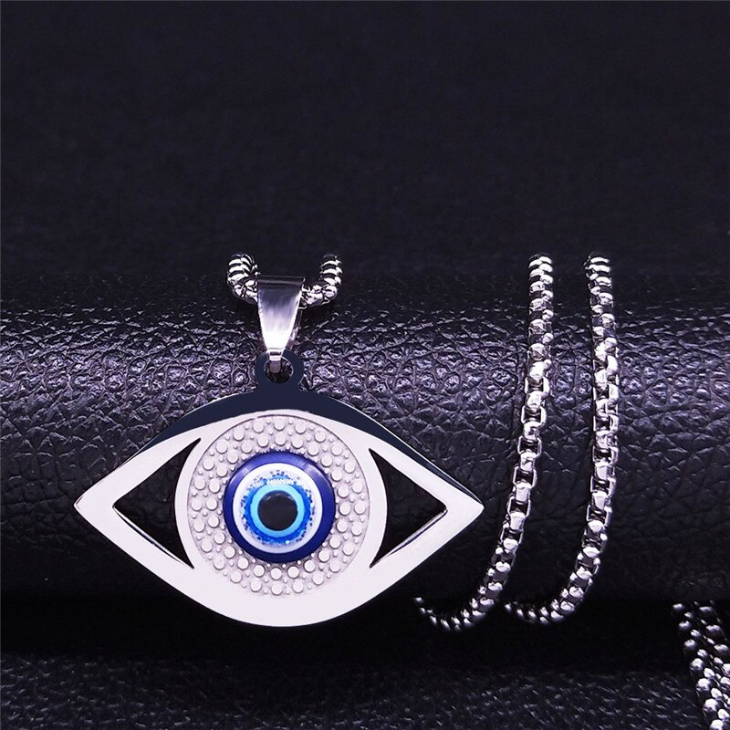 Islam Hamsa-collar de ojo Azul malvado, joyería griega de acero inoxidable, ojo turco, N1258S02