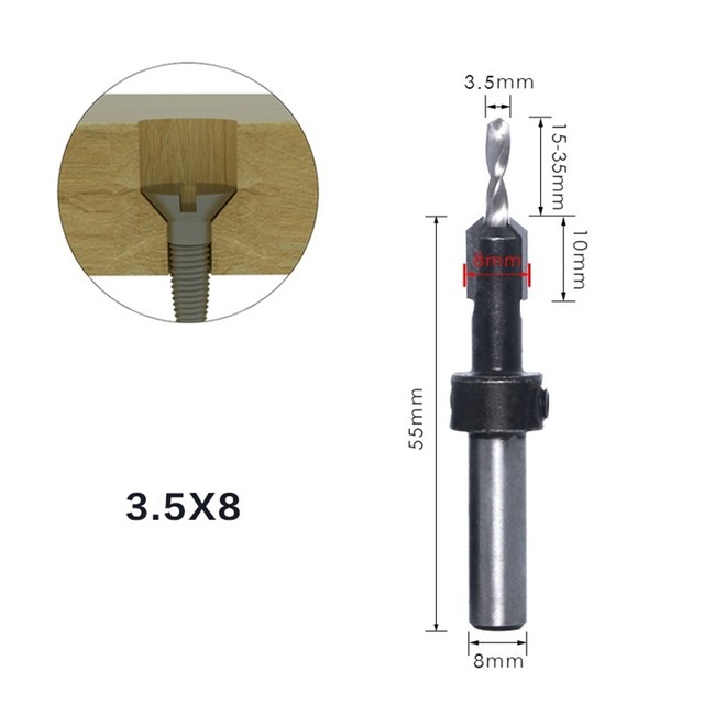 1PC 8/10mm Shank Countersink Drill Bit Self-Tapping Woodworking Suitable For Screw Counter Bore Drill Bits: 3 5x8mm