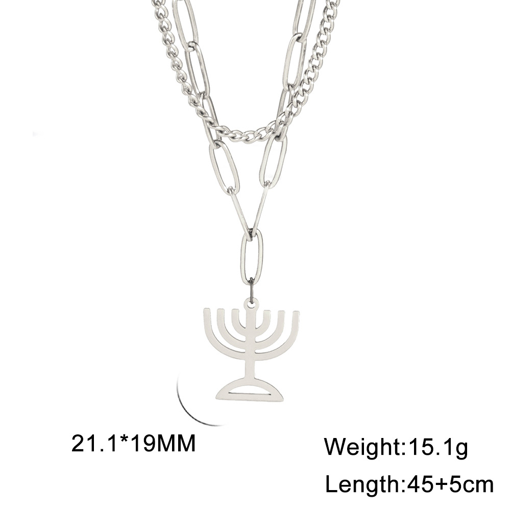 VASSAGO Hanukkah Necklace Triangle Menorah Pendant Necklace Stainless Steel Chanukah Jewelry Dainty Jewish Religious: Gold-color