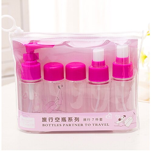 Kosmetyczka 7 sztuk/zestaw przenośny rozpylać wielokrotnego napełniania butelek zestaw plastikowy pojemnik na kosmetyki Dom podróż pusty rozpylać napełniania butelek etui: róża czerwony