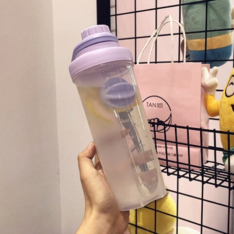 Plast protein shaker flaske med bærer håndtag låg mundskala til mænd og kvinder gym fitness lyserød 500ml 700ml oz: 700ml lilla