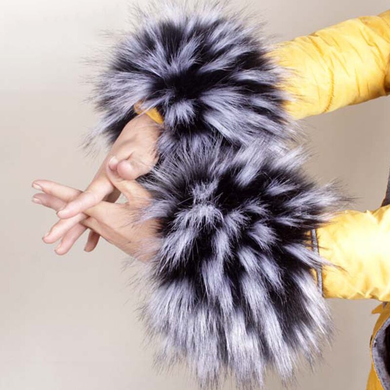 2 pezzi grande polsino in pelliccia da polso decorazione manica grande cappotto invernale manica anello mano pelliccia di volpe sintetica pelliccia grande maniche lunghe calde polsini scaldamuscoli