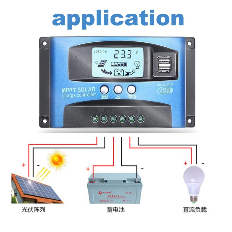 MPPT APPSolar Charge Controller PWM 100A 60A 50A 40A 30A Solar Power Regulator 12V 24V Auto Dual USB LCD Display Load Discharger