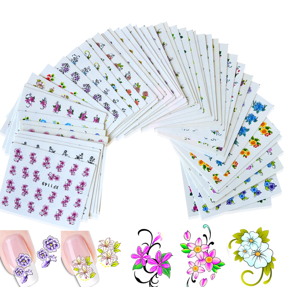 50 Vellen Water Transfer Decals Nail Art Sticker Gemengde 50 ontwerpen Blossom Bloem Nagels Tips Manicure Gereedschap XF1101-1150