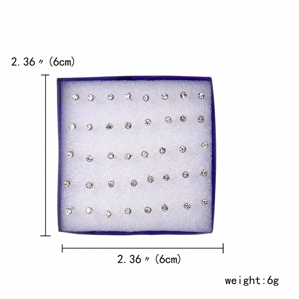 Rinhoo-Juego de 20 pares de pendientes de cristal blanco para mujer, joyería de Color blanco, Piercing de 2mm, 3mm, 4mm, 5mm, de joyería para niña
