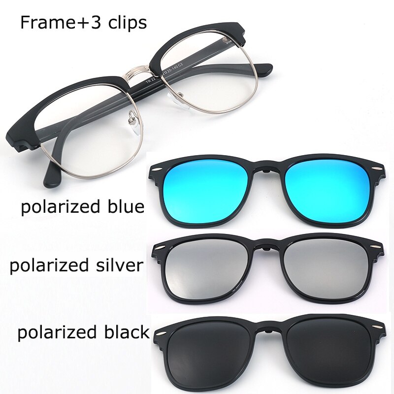 Spectacle Frame Eyeglasses Men Women With Polarized Clip On Sunglasses Magnetic Glasses Male Myopia Optical RS2218: RS2218 C03