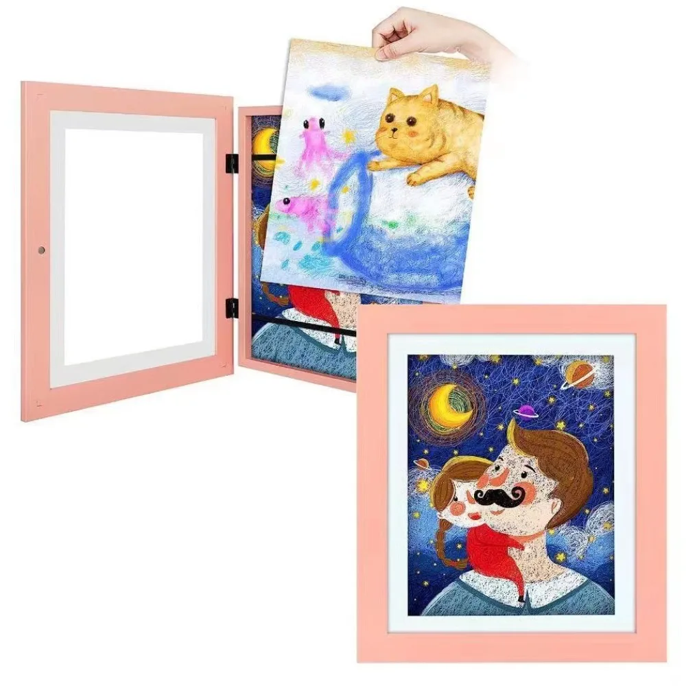 Decoración de pared, marco de arte de madera para niños, marco de fotos conmemorativo giratorio, tarjetas de retratos familiares cambiables, soporte de exhibición para niños: Gris claro