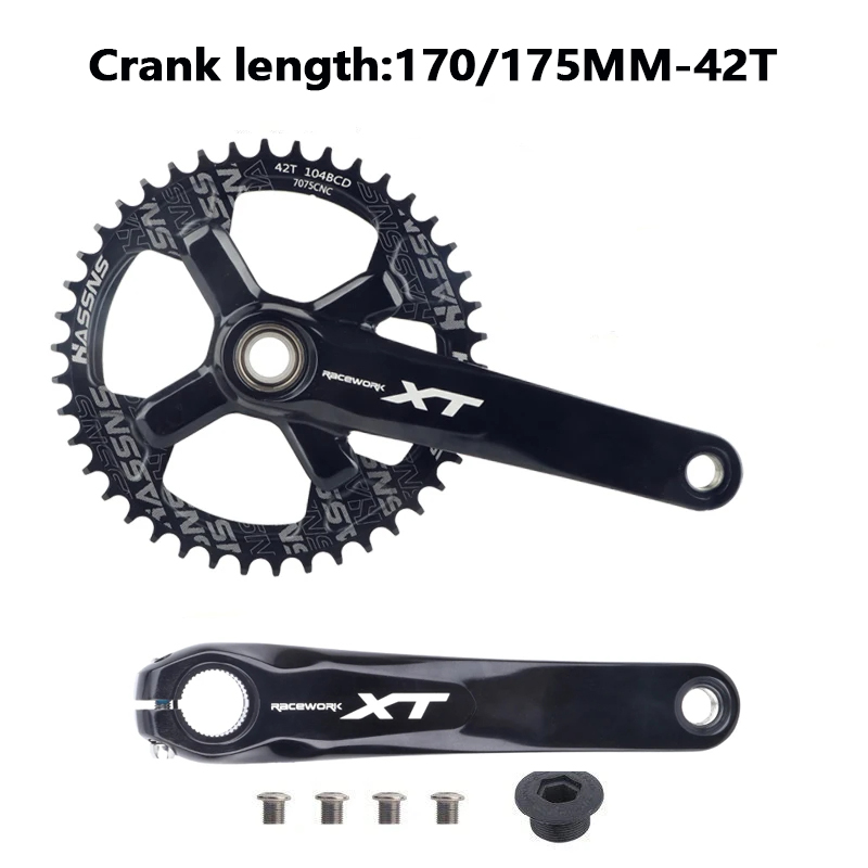 Mountain Bike Crankset 1x8/9/10/11/12Speed 170/175mm 32/34/36/38/40/42T Hollow four nails Chainring With Bottom Bracket BB68BB52: light green / 175mm