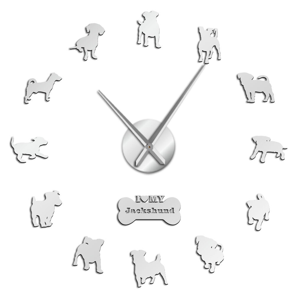 Jack Russell Terrier Dachshund Mixed Dog Breeds Acrylic DIY Wall Clock Jackshund JackWeenie Puppies Decor Mirror Effect Wall Art: Silver / 47 inch